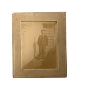 Vintage Photograph Man Gentleman Posing with Hat Outdoor Scene - Collectible